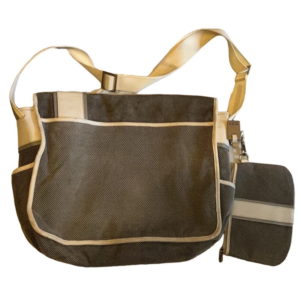 TUMI Elements Collection Ballistic Nylon & Leather Messenger Bag White & Gray